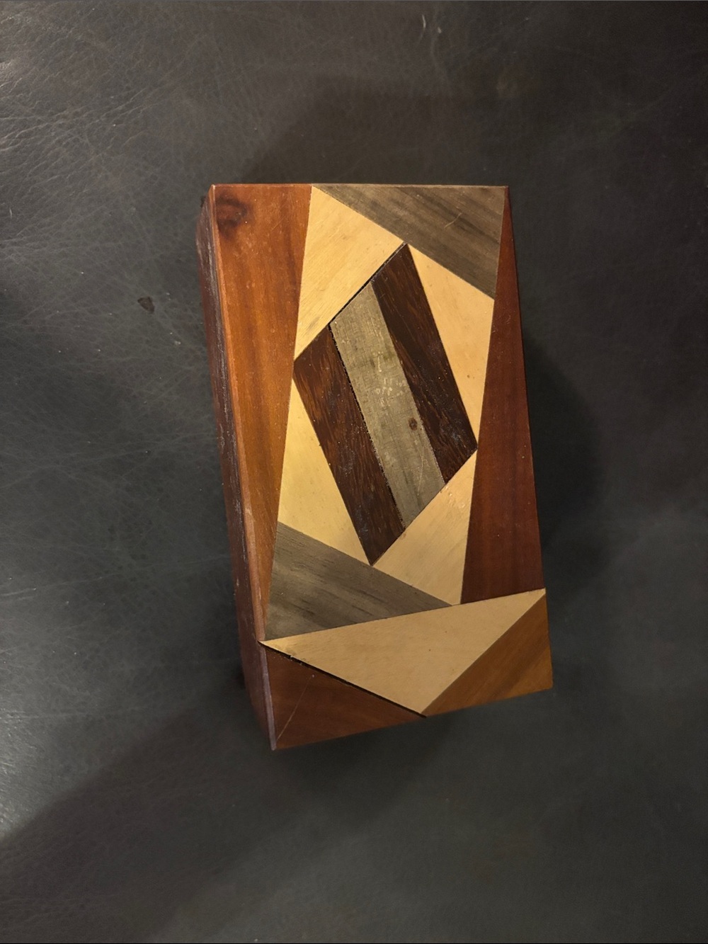 Geometric Inlaid Wood puzzle Trinket Box - Multi-Tone